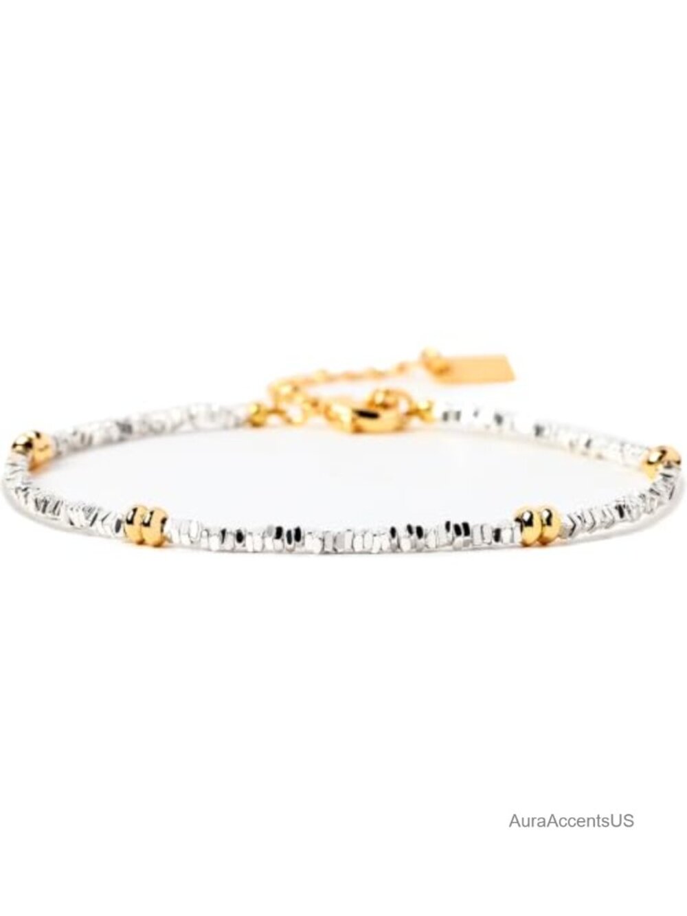 Gold Plated Silver Beaded Charm Bracelet Adjustable Stackable